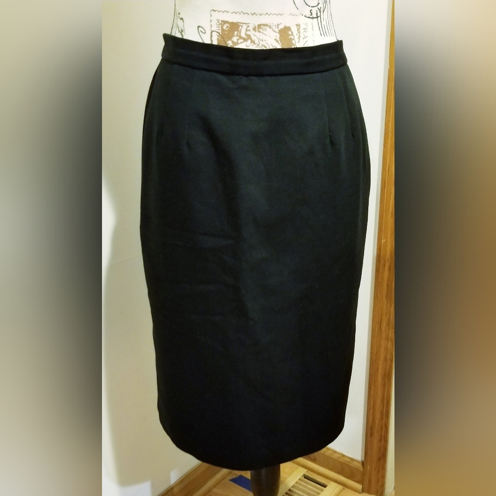 Liz Baker Vintage Black Elastic Waist Midi Pencil Skirt Size 10 Office Sundays